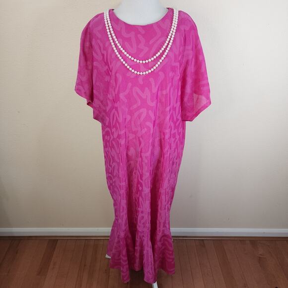 Risa Ann Vintage Midi Shift Dress Shift Size 24.5 Attached Necklace Magenta - Picture 1 of 10